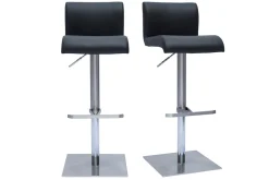 Fashion Miliboo Set de 2 taburetes de cocina de diseño regulable negro y acero inoxidable cepillado SHEINA