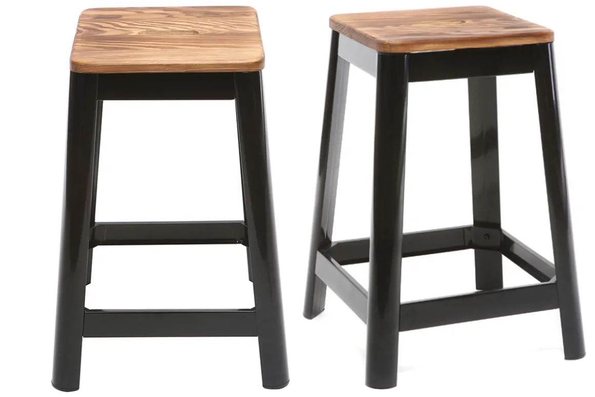 Best Sale Miliboo Set de 2 taburetes de cocina industriales de metal negro y madera 65 cm NICK