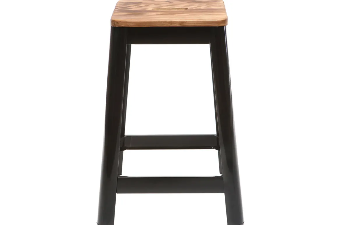 Best Sale Miliboo Set de 2 taburetes de cocina industriales de metal negro y madera 65 cm NICK