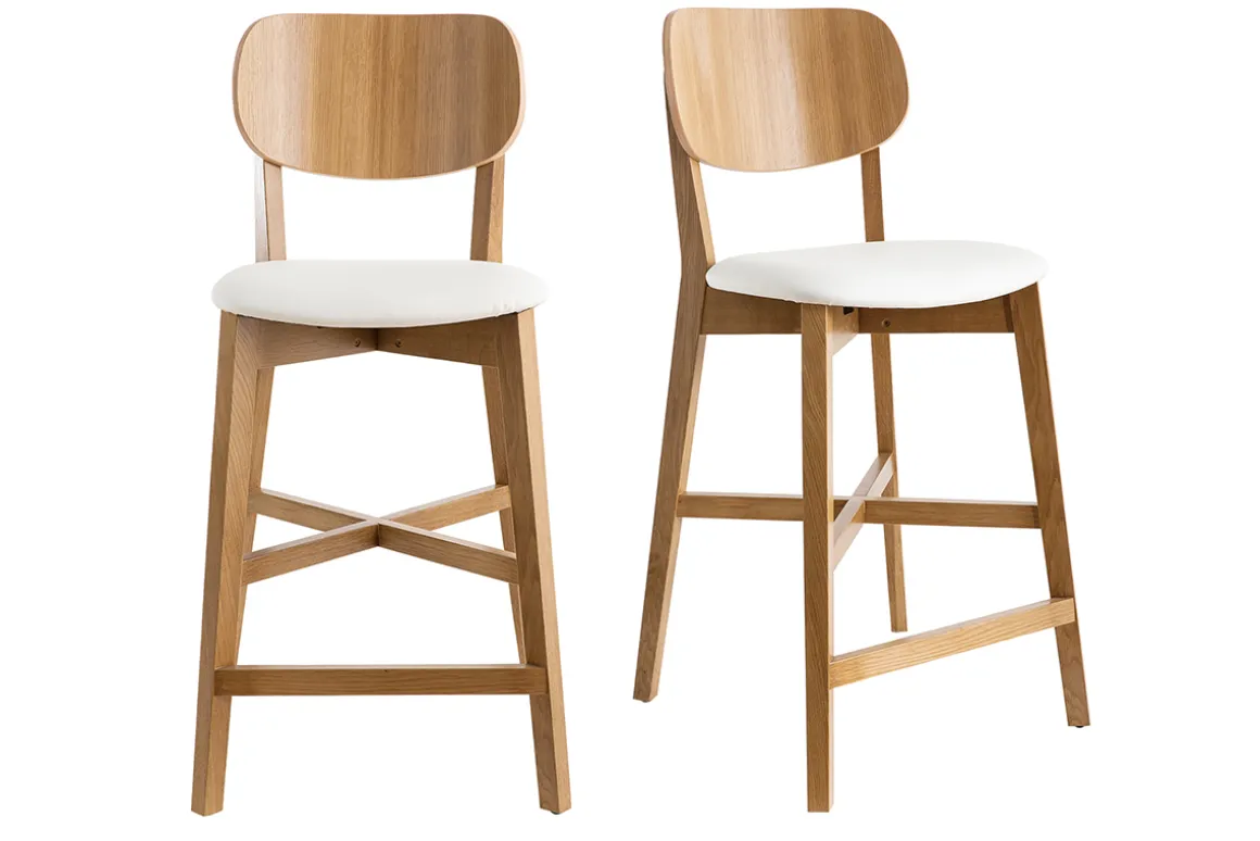 Shop Miliboo Set de 2 taburetes de cocina de madera de roble y blanco 65 cm LUCIA