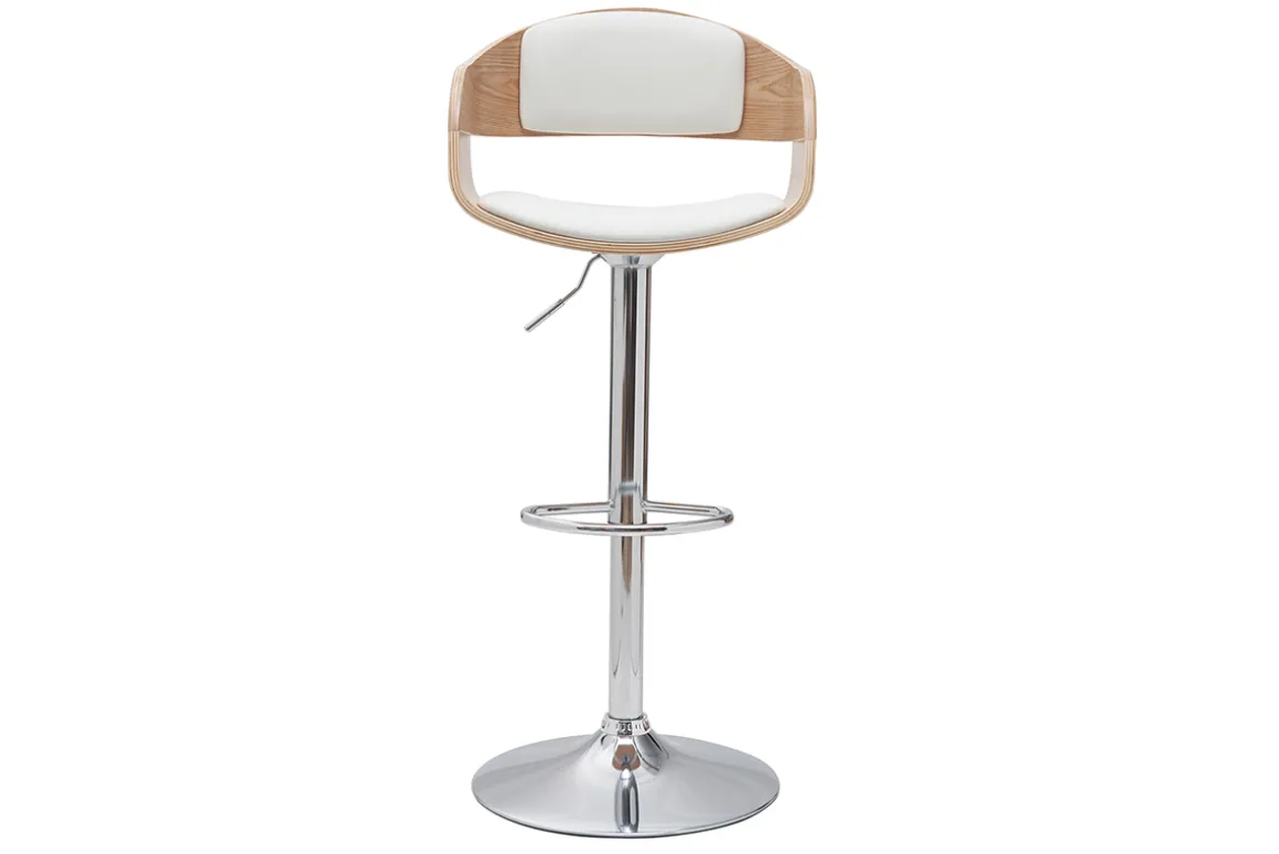 Shop Miliboo Set de 2 taburetes de cocina ajustables de poliuretano blanco y madera clara EUSTACHE