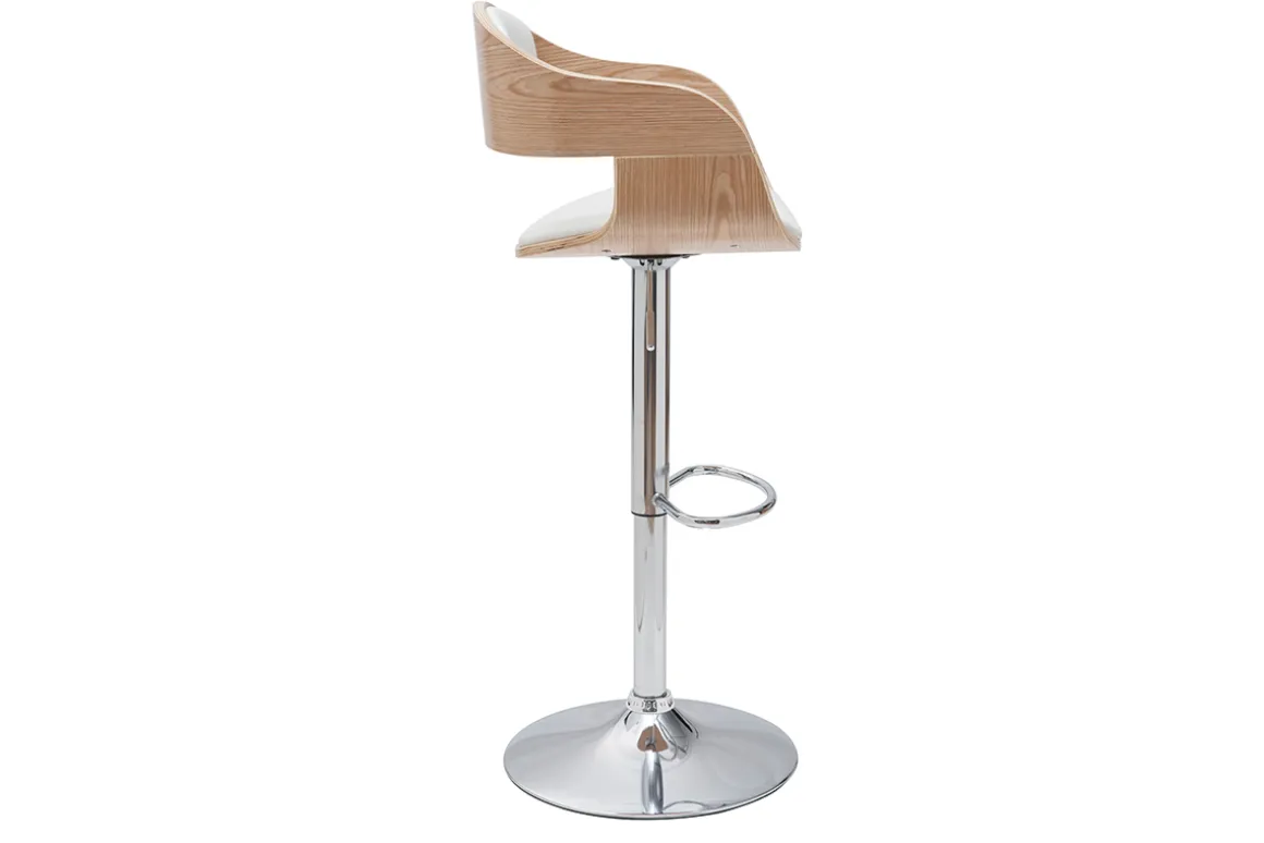 Shop Miliboo Set de 2 taburetes de cocina ajustables de poliuretano blanco y madera clara EUSTACHE