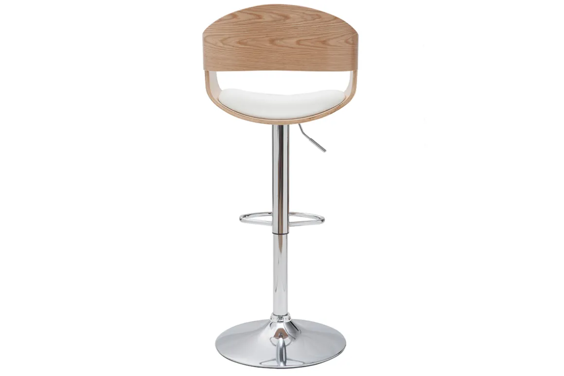 Shop Miliboo Set de 2 taburetes de cocina ajustables de poliuretano blanco y madera clara EUSTACHE