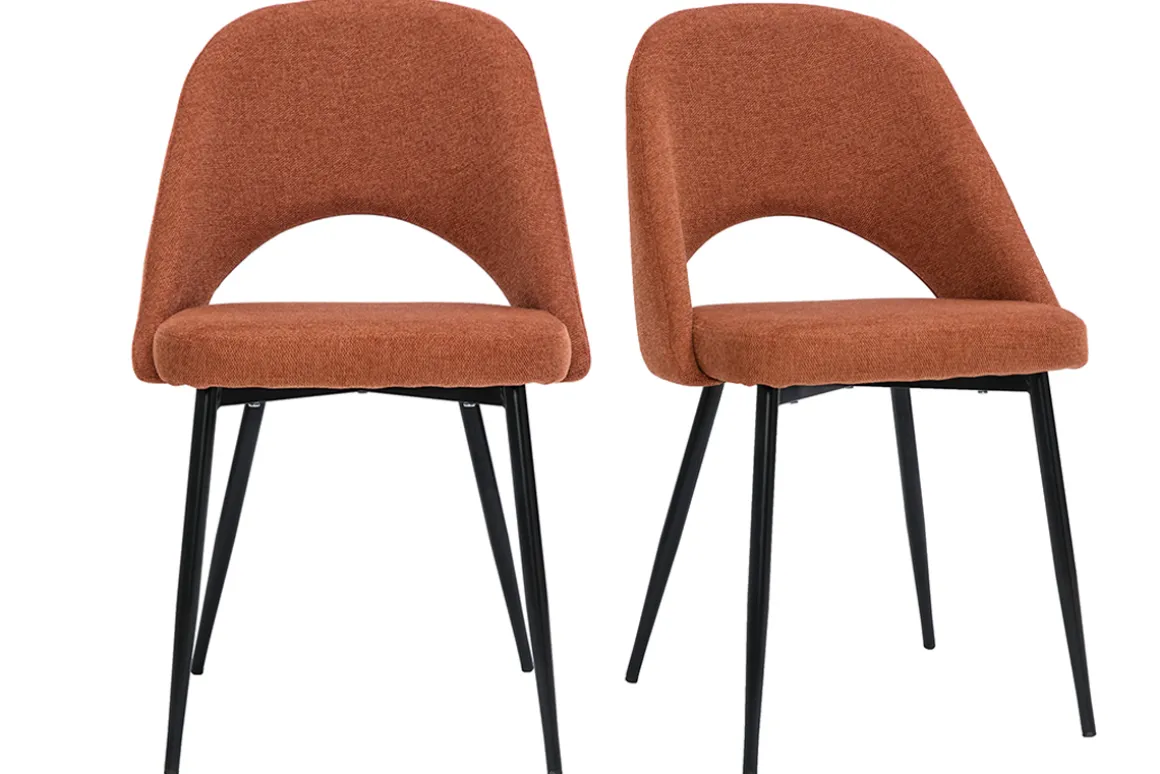 Discount Miliboo Set de 2 sillas vintage de tejido efecto aterciopelado texturizado terracota y metal COSETTE