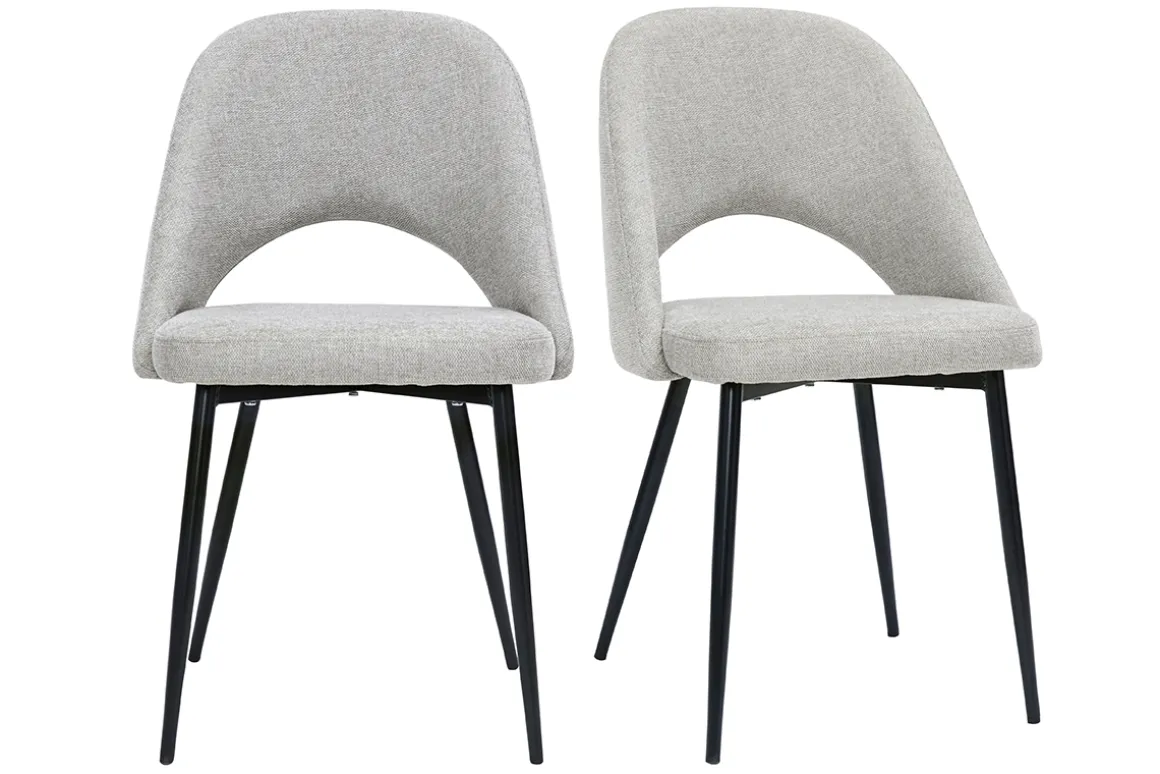 Discount Miliboo Set de 2 sillas vintage de tejido efecto aterciopelado texturizado gris y metal COSETTE