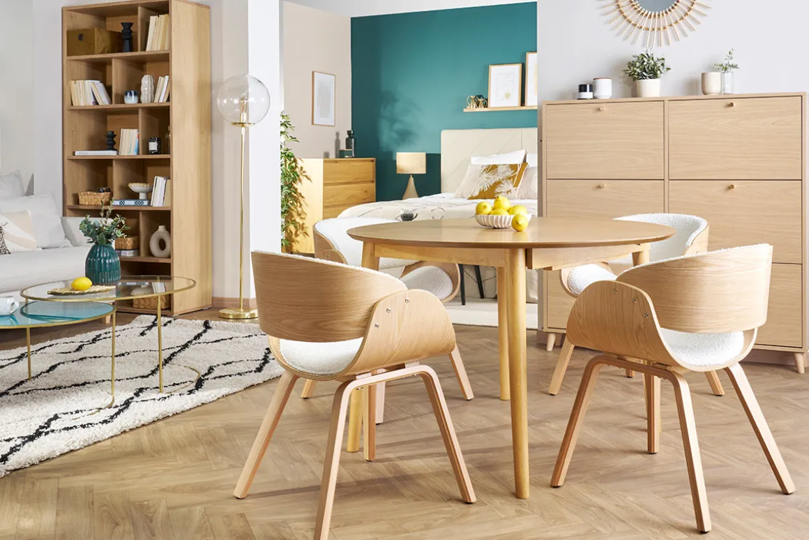 New Miliboo Silla de diseño de borreguillo y madera clara BENT