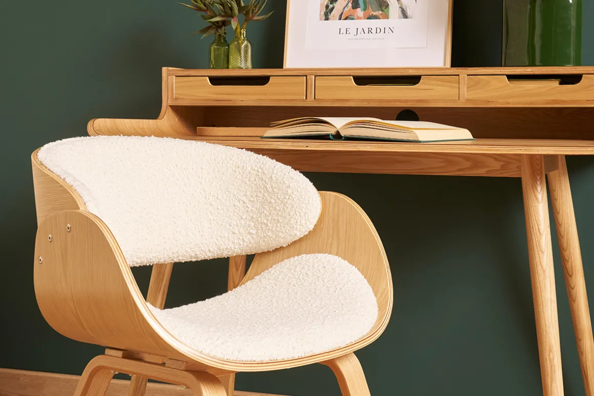 New Miliboo Silla de diseño de borreguillo y madera clara BENT