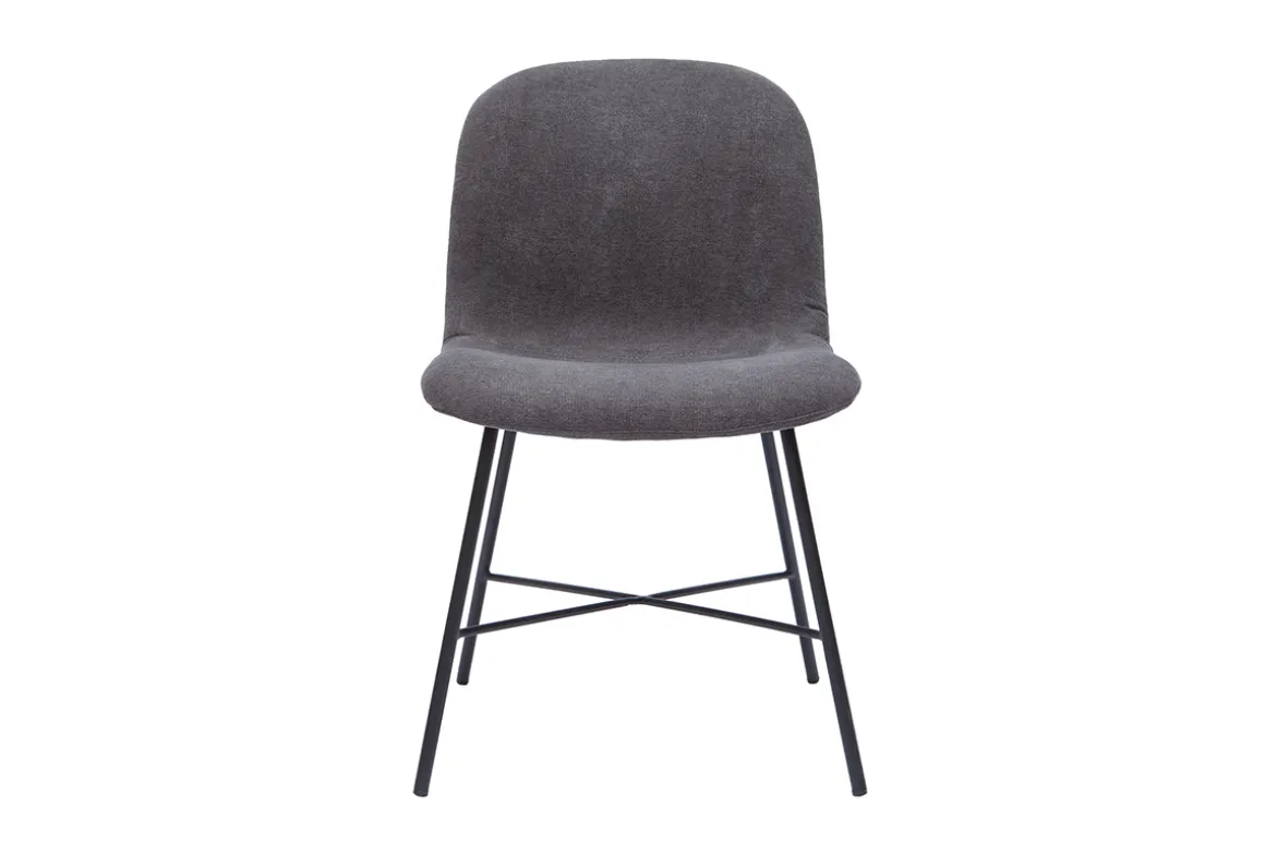 Store Miliboo Silla de diseño de efecto aterciopelado gris oscuro y metal negro ARCADE