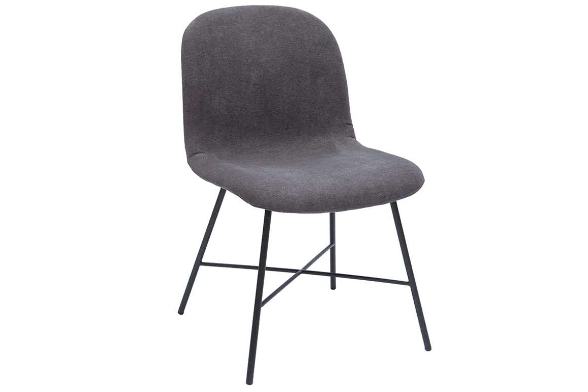 Store Miliboo Silla de diseño de efecto aterciopelado gris oscuro y metal negro ARCADE