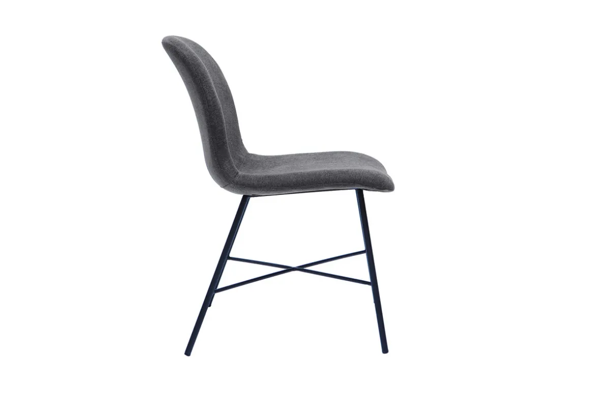 Store Miliboo Silla de diseño de efecto aterciopelado gris oscuro y metal negro ARCADE