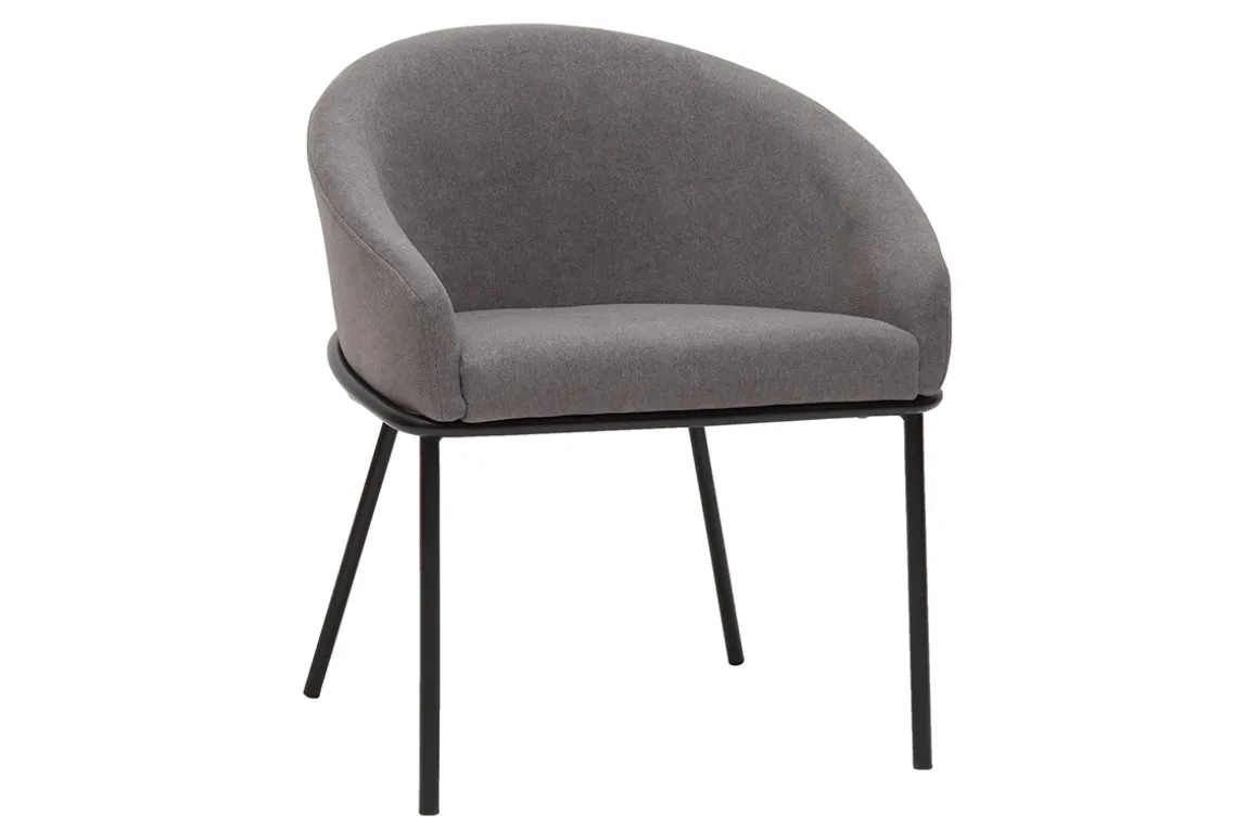 Sale Miliboo Silla de diseño de tela efecto aterciopelado gris y metal negro JENNA