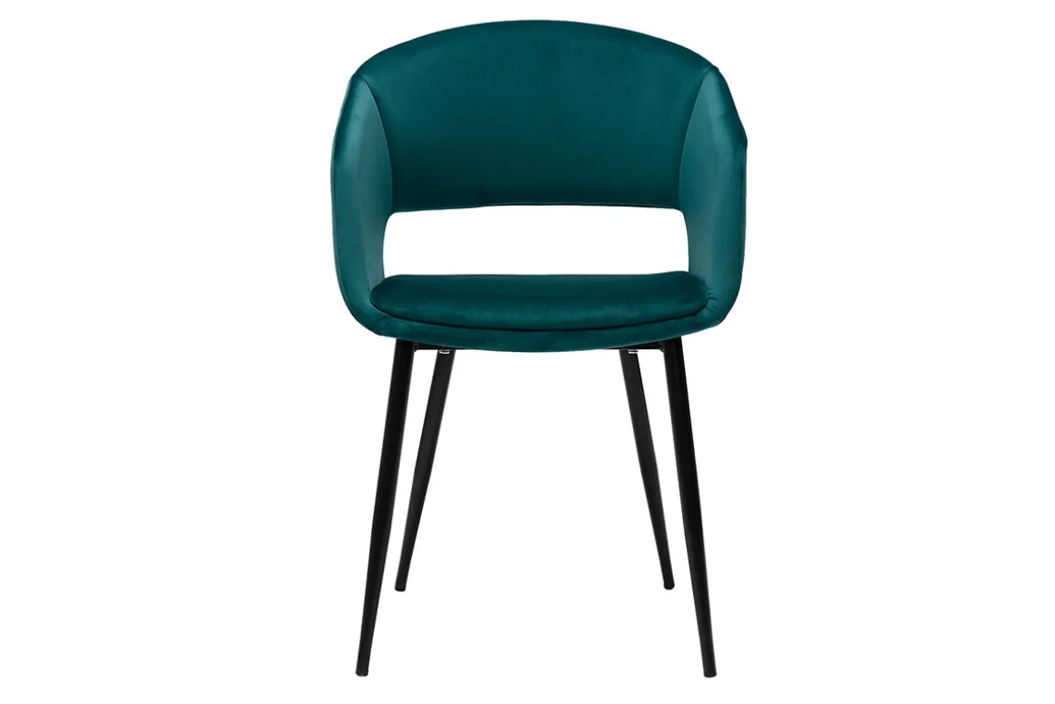 Best Miliboo Silla de diseño de terciopelo azul petróleo y patas de metal negro PRISMA