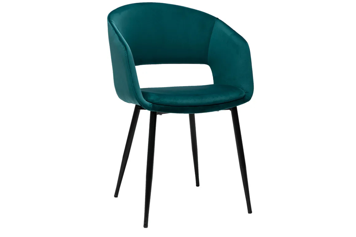 Best Miliboo Silla de diseño de terciopelo azul petróleo y patas de metal negro PRISMA