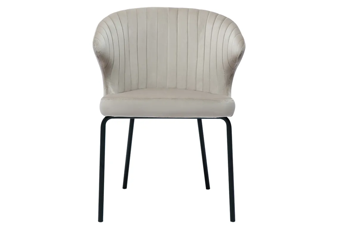 Flash Sale Miliboo Silla de diseño de terciopelo gofrado color topo y metal negro REQUIEM