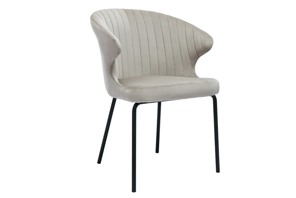Flash Sale Miliboo Silla de diseño de terciopelo gofrado color topo y metal negro REQUIEM