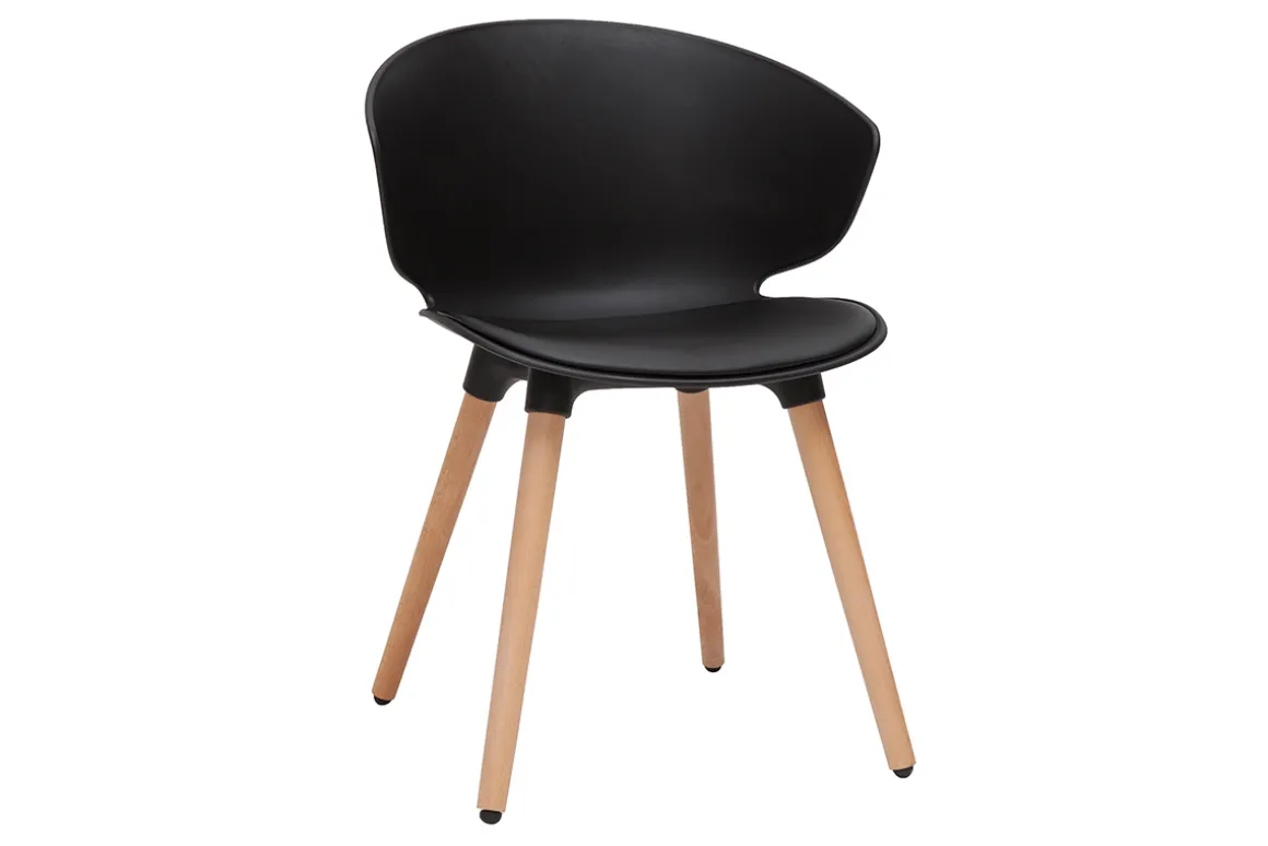 Best Miliboo Silla de diseño negra y madera clara WING