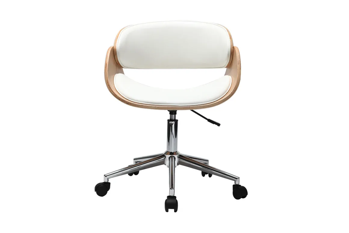 Best Sale Miliboo Silla de escritorio blanco y madera clara con ruedas BENT