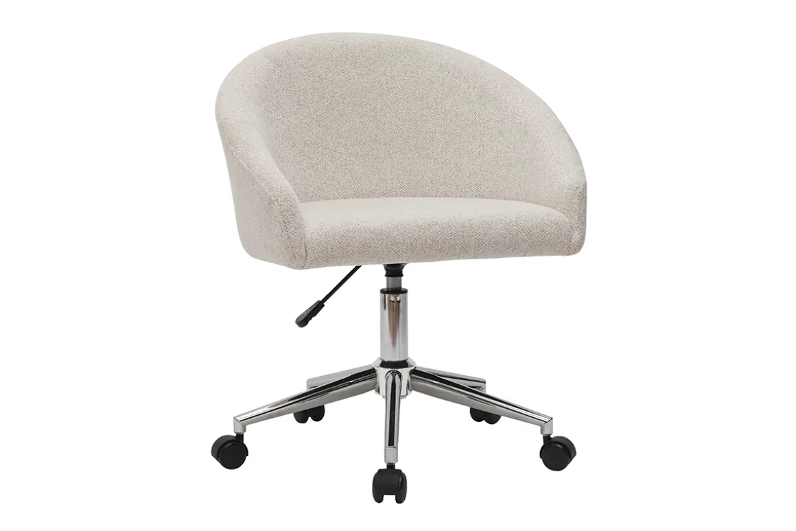 Sale Miliboo Silla de escritorio de diseño de terciopelo chenilla beige con ruedas RAVEN