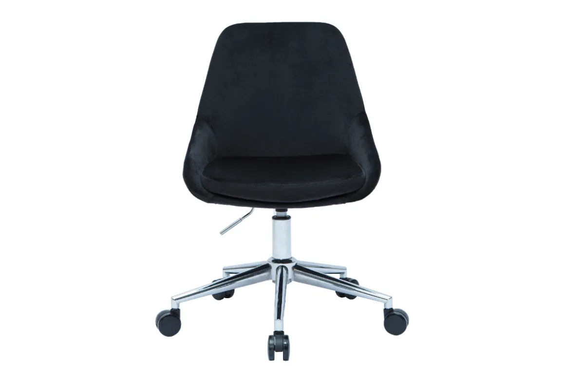 Clearance Miliboo Silla de escritorio de diseño ajustable 360º de terciopelo negro y acero cromado HOLO