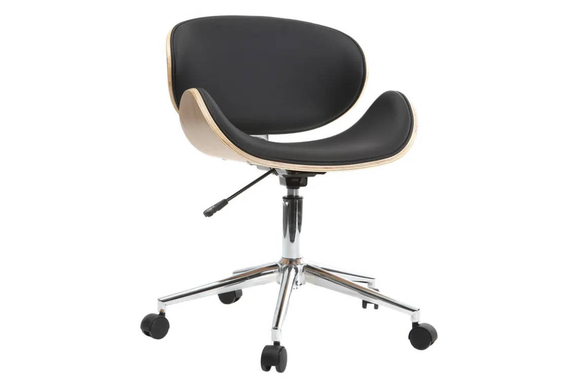 Outlet Miliboo Silla de escritorio diseño PU negro y madera clara WALNUT