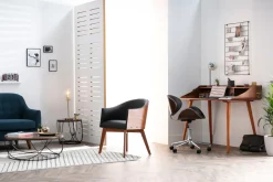 Outlet Miliboo Silla de escritorio diseño PU negro y madera clara WALNUT