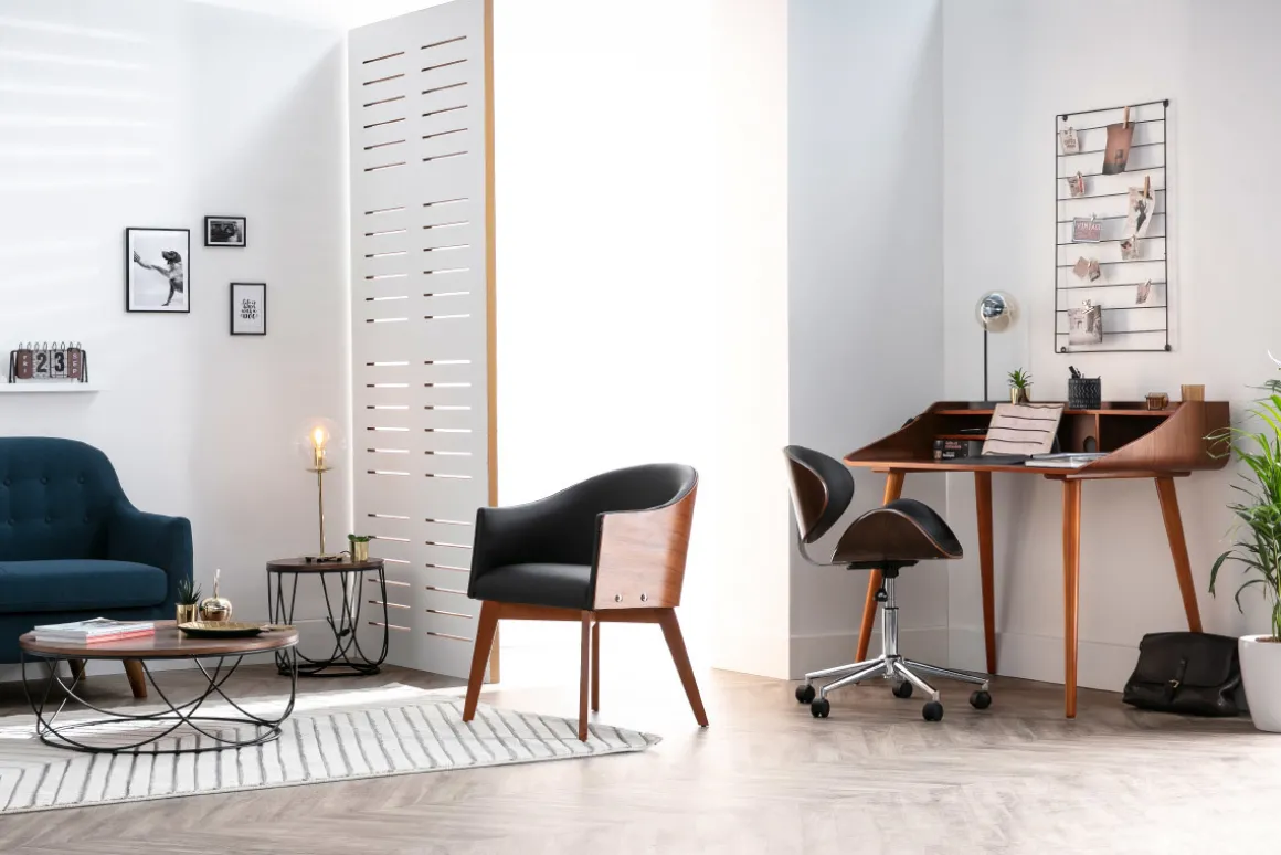 New Miliboo Silla de escritorio diseño blanco y madera WALNUT