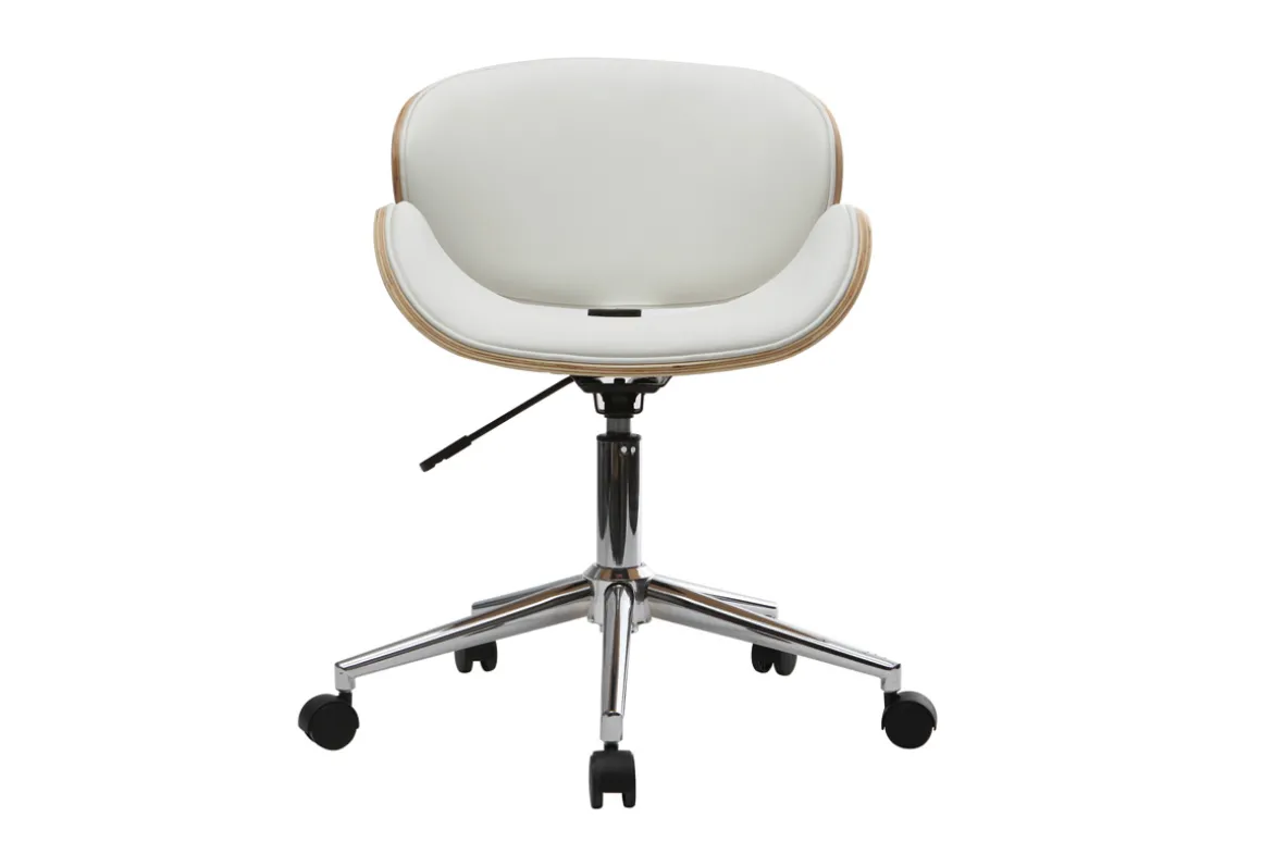 Shop Miliboo Silla de escritorio diseño PU blanco y madera clara WALNUT