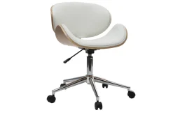 Shop Miliboo Silla de escritorio diseño PU blanco y madera clara WALNUT