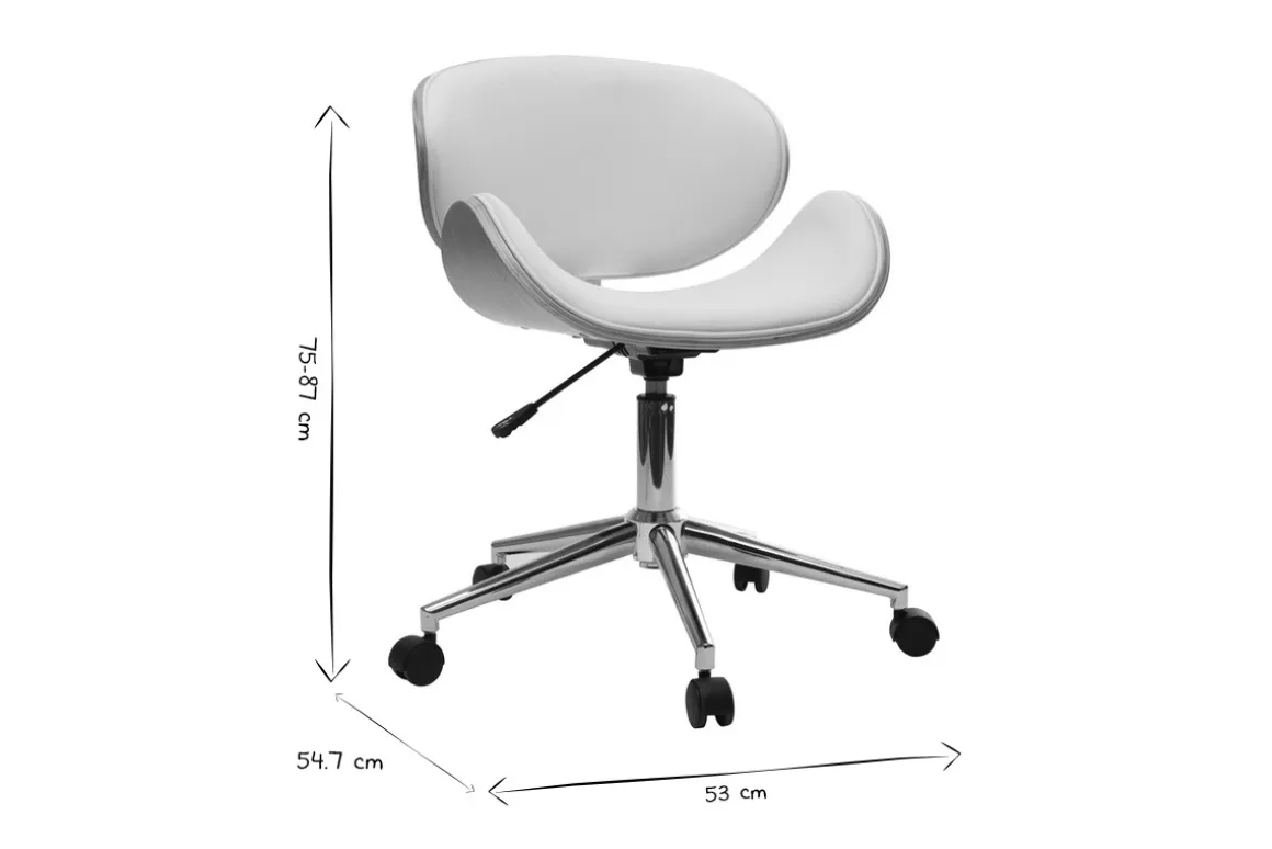 Shop Miliboo Silla de escritorio diseño PU blanco y madera clara WALNUT