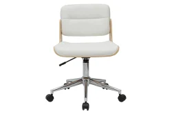 Store Miliboo Silla de escritorio giratoria blanca con madera clara ARAMON