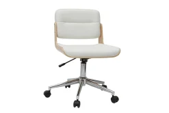 Store Miliboo Silla de escritorio giratoria blanca con madera clara ARAMON