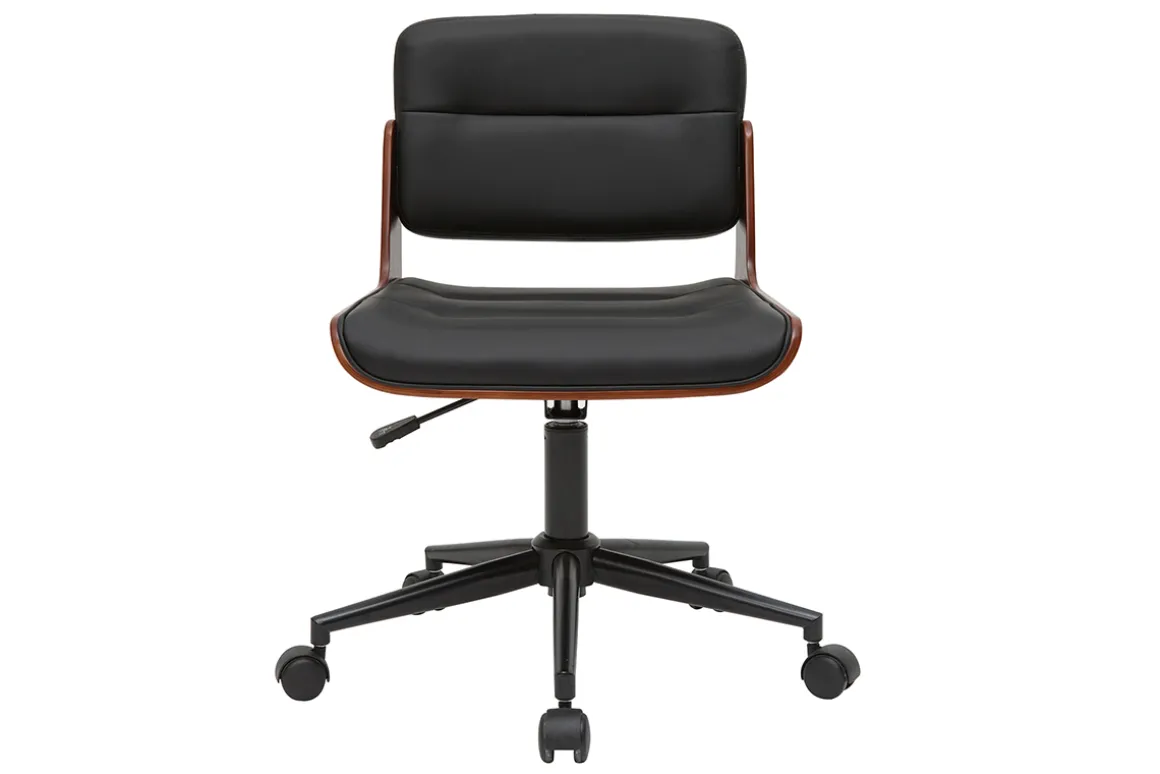 Best Sale Miliboo Silla de escritorio giratoria negra con madera oscura ARAMON