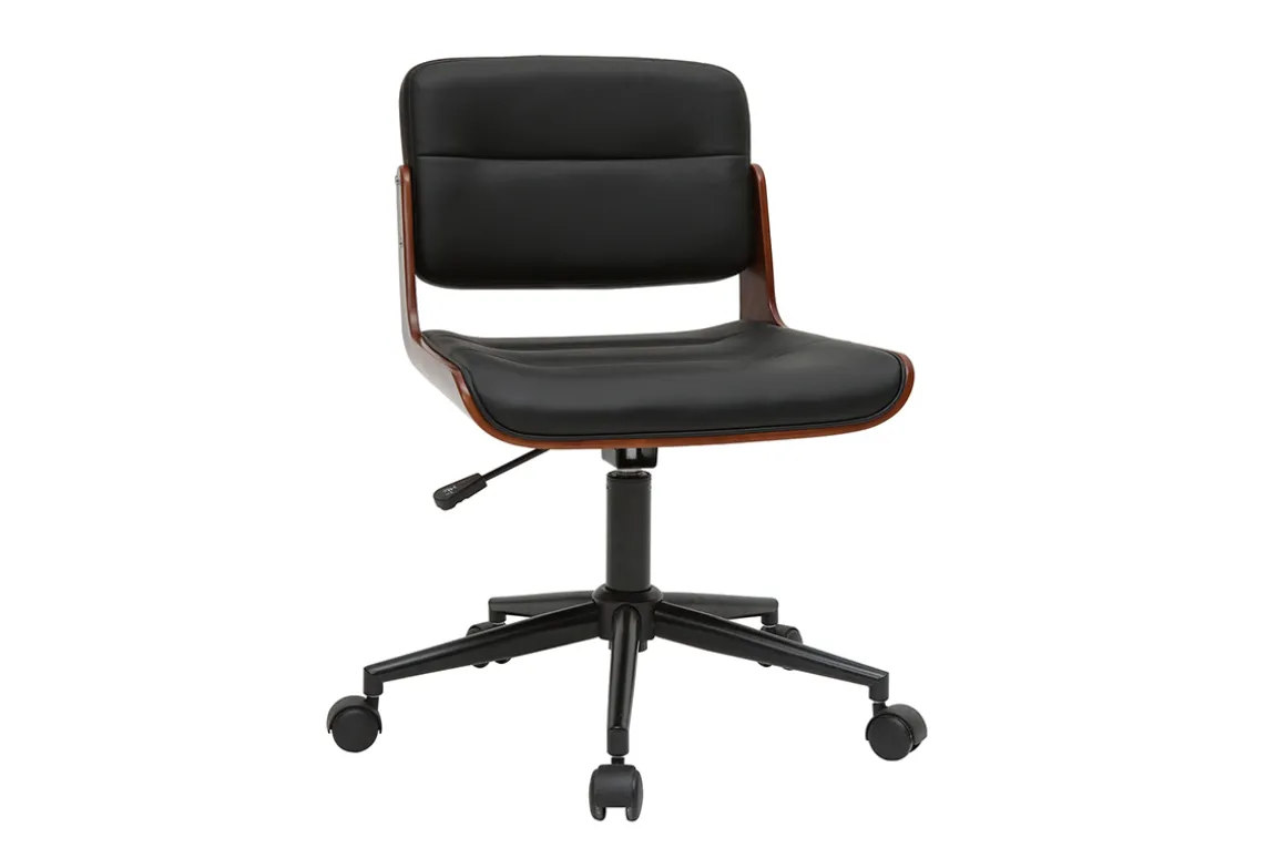 Best Sale Miliboo Silla de escritorio giratoria negra con madera oscura ARAMON