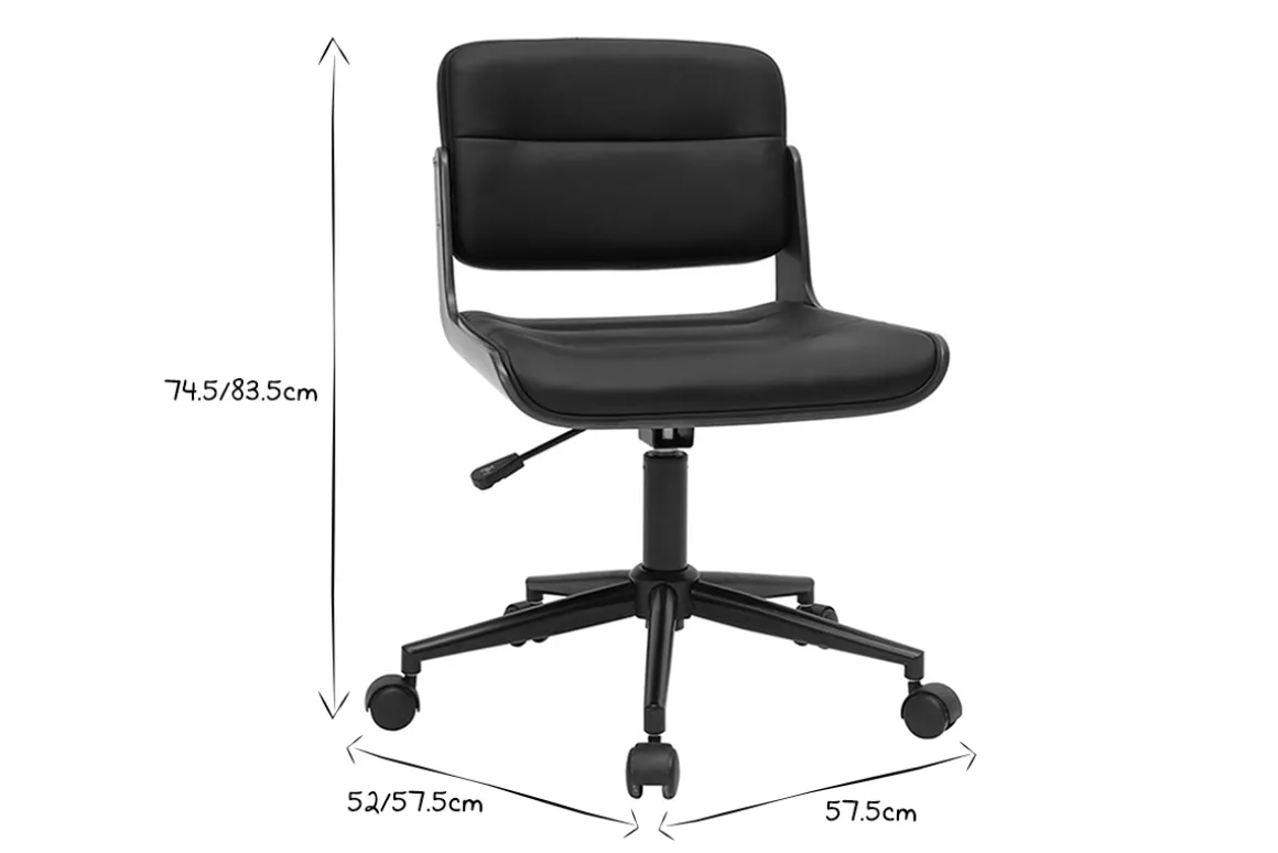 Best Sale Miliboo Silla de escritorio giratoria negra con madera oscura ARAMON