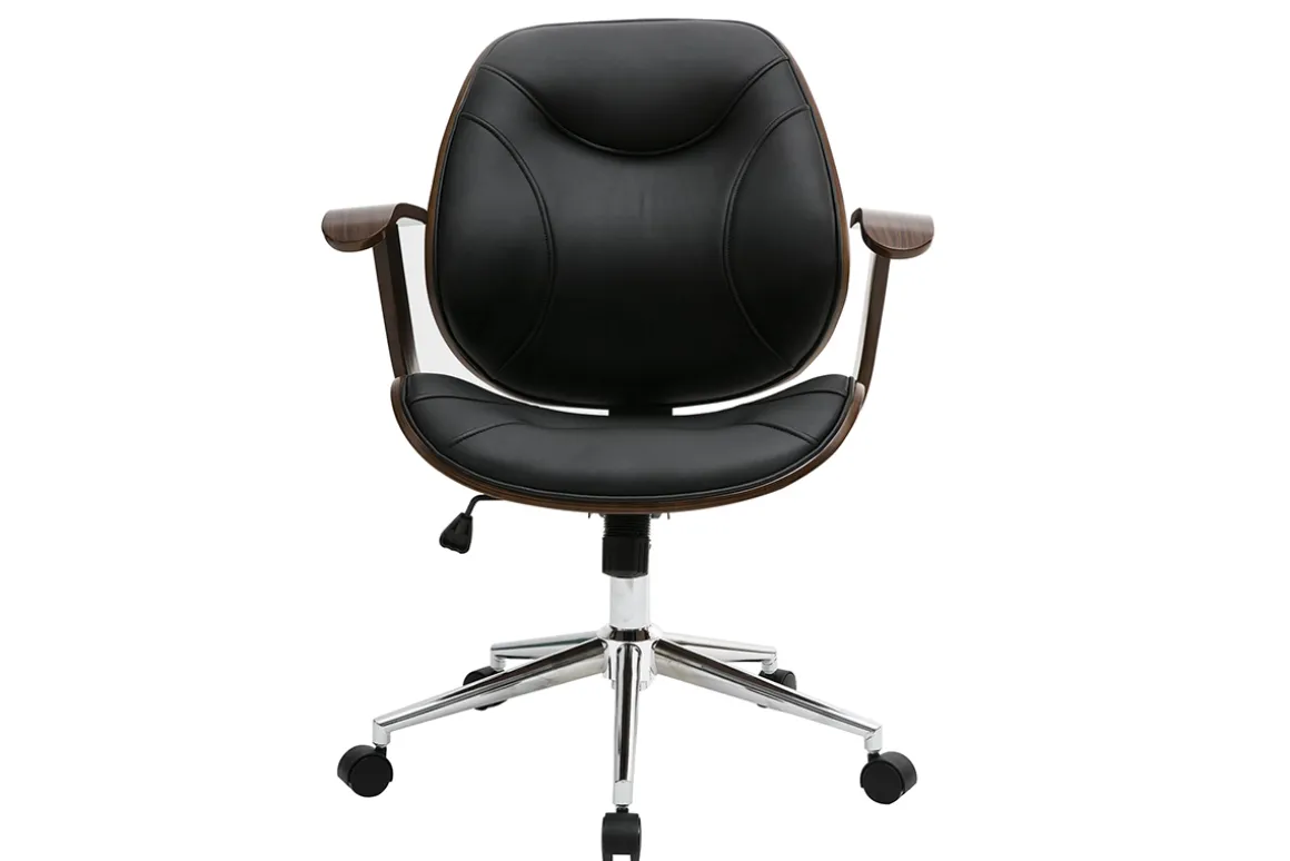 New Miliboo Silla de escritorio moderna negro y madera oscura YORKE