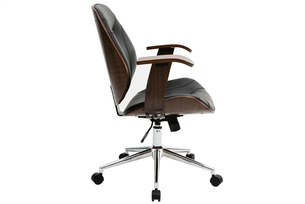 New Miliboo Silla de escritorio moderna negro y madera oscura YORKE