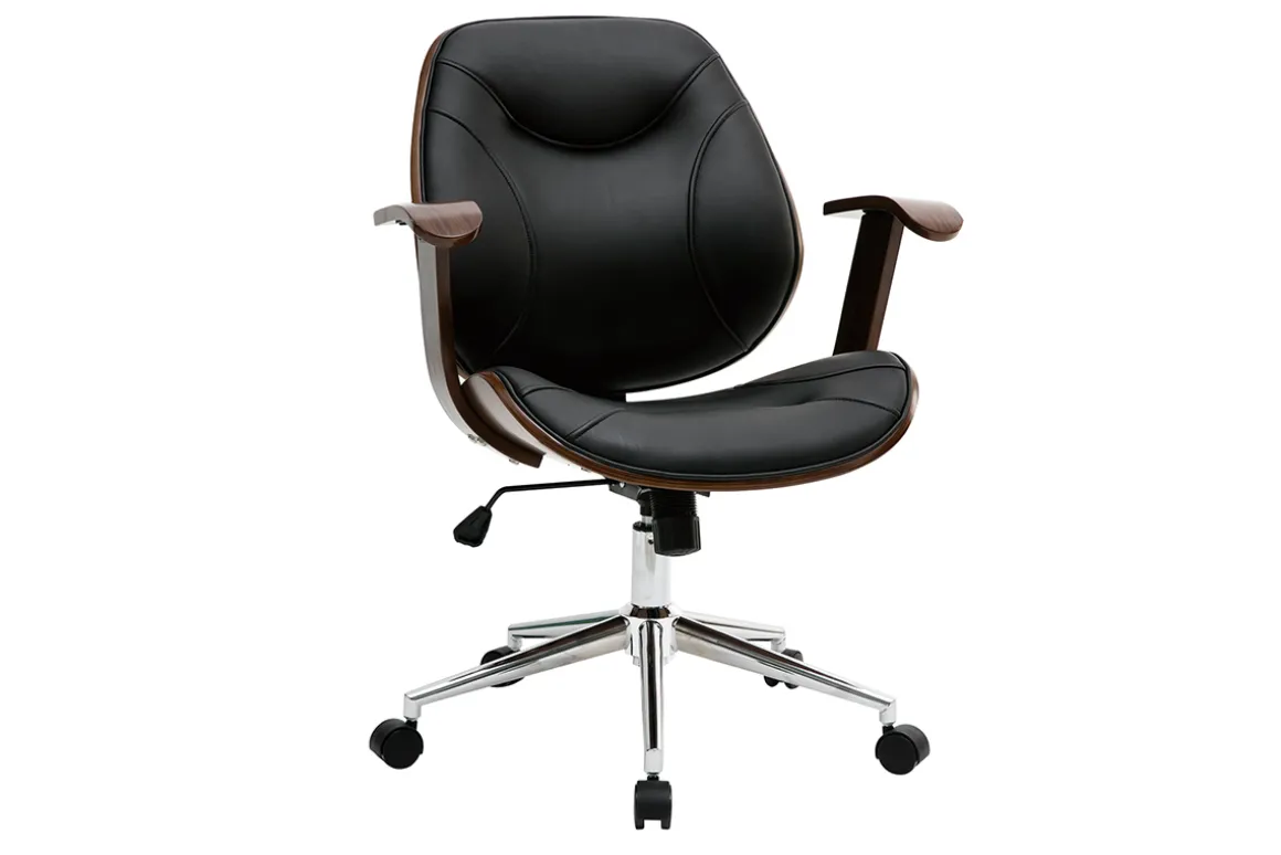 New Miliboo Silla de escritorio moderna negro y madera oscura YORKE