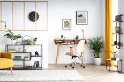 New Miliboo Silla de escritorio moderna negro y madera oscura YORKE
