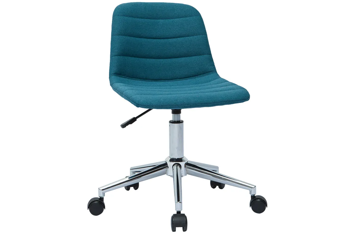 Store Miliboo Silla de escritorio moderna de tejido azul petróleo y acero cromado SAURY