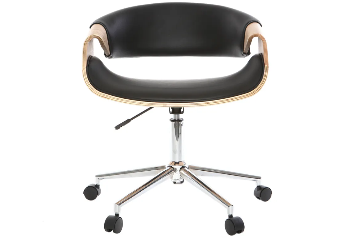 Sale Miliboo Silla de escritorio moderna polipiel negro/madera clara ARAMIS