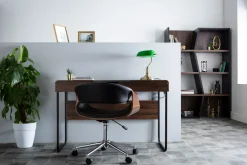Sale Miliboo Silla de escritorio moderna polipiel negro/madera clara ARAMIS