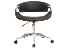 New Miliboo Silla de escritorio moderna polipiel negro y nogal ARAMIS