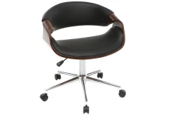 New Miliboo Silla de escritorio moderna polipiel negro y nogal ARAMIS