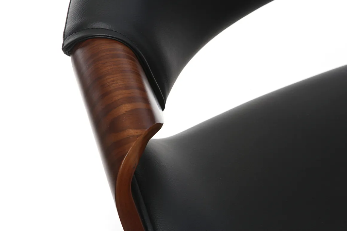 New Miliboo Silla de escritorio moderna polipiel negro y nogal ARAMIS