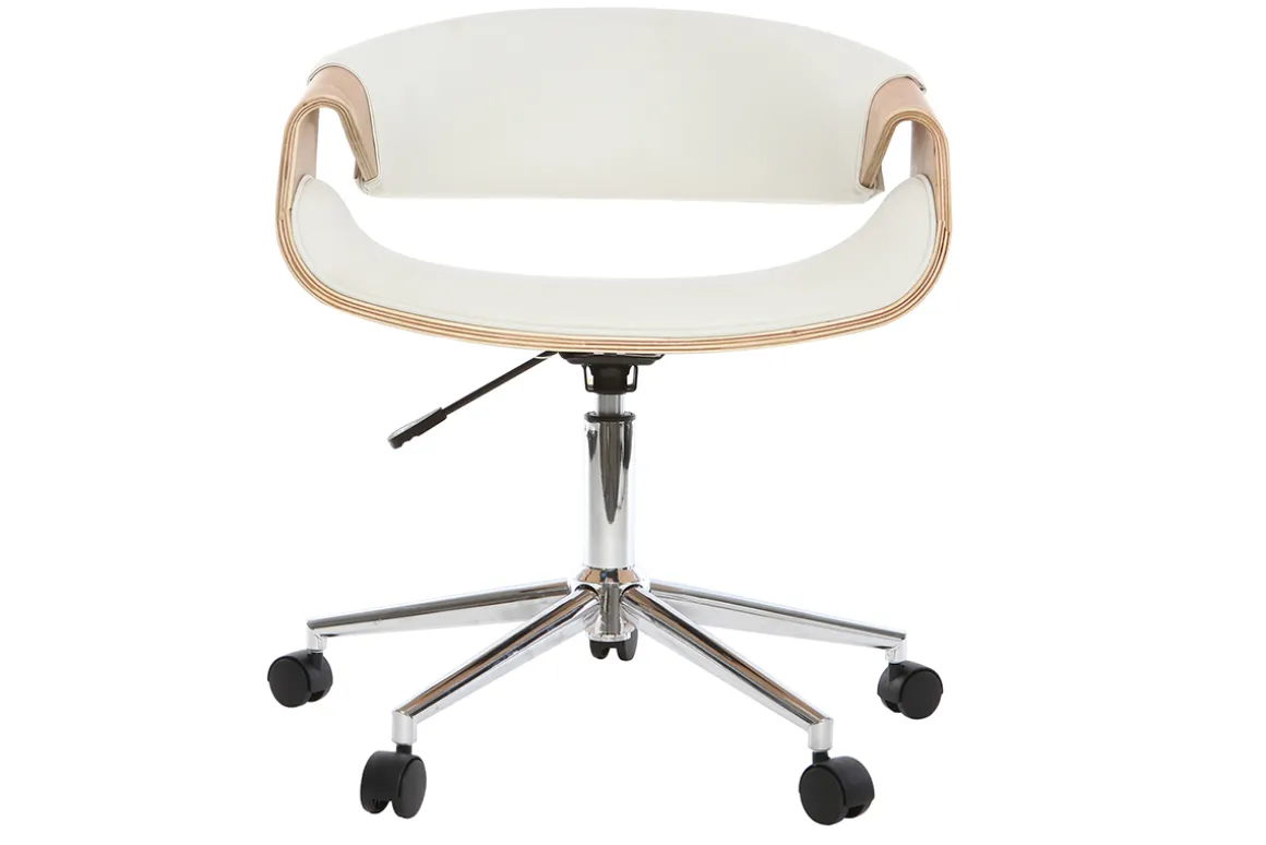 Online Miliboo Silla de escritorio moderna polipiel blanca/madera clara ARAMIS