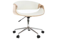 Online Miliboo Silla de escritorio moderna polipiel blanca/madera clara ARAMIS