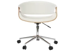 Online Miliboo Silla de escritorio moderna polipiel blanca/madera clara ARAMIS