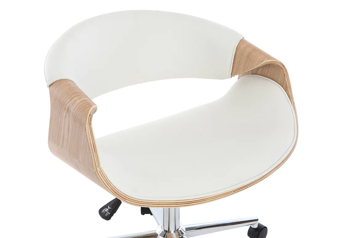 Online Miliboo Silla de escritorio moderna polipiel blanca/madera clara ARAMIS