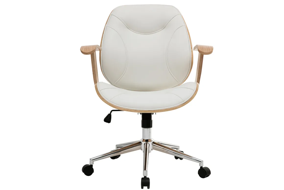 Store Miliboo Silla de escritorio moderna blanca y madera clara YORKE