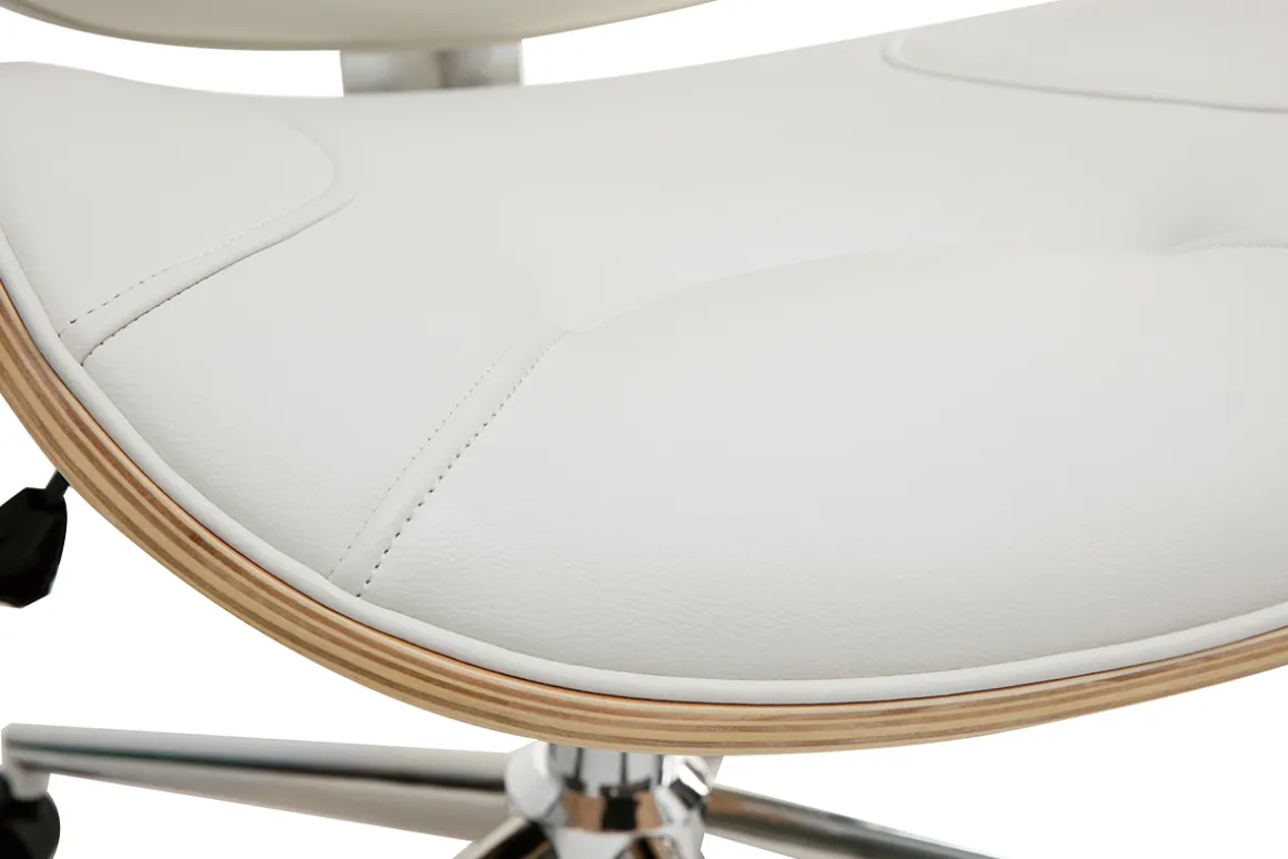 Store Miliboo Silla de escritorio moderna blanca y madera clara YORKE